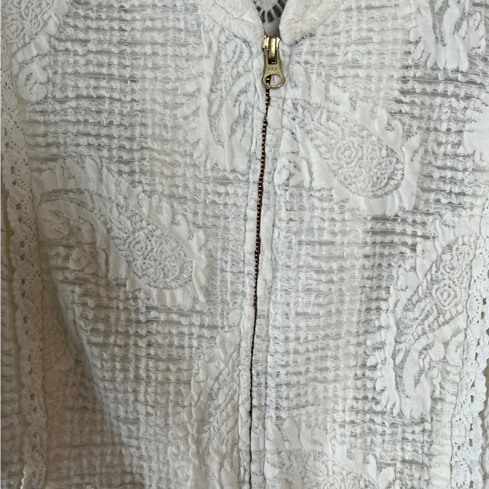 Free People White Lace Cropped Jacket Full Zipper Jacket Size Small - Picture 8 of 12